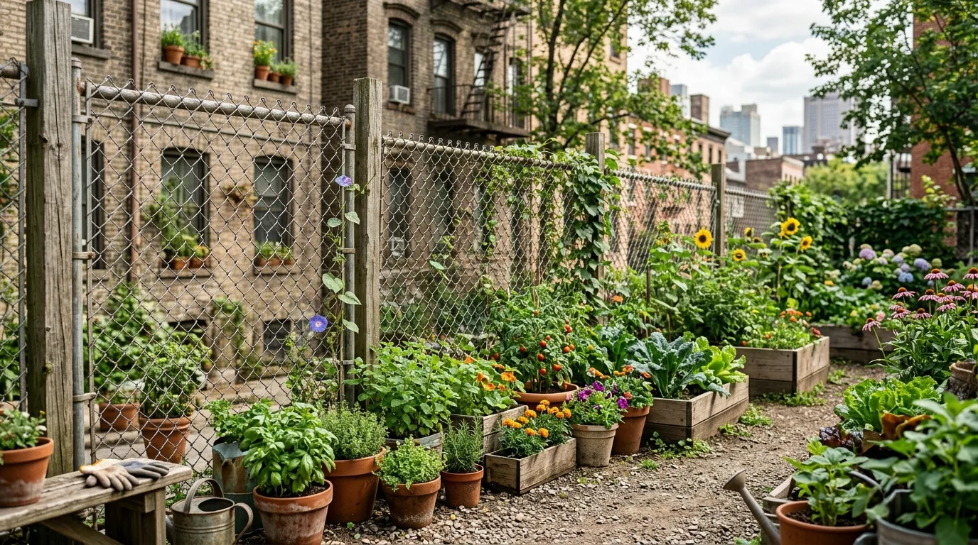 Urban Garden With Chain Link Panels